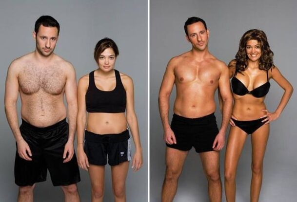 foto pirms un pēc jogas svara zaudēšanai